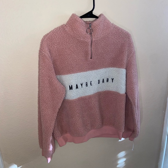 H&M Maybe Baby pink fluffy jacket y2k quarter zip long sleeve collar girly coat - Picture 7 of 11